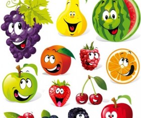 Cute fruits smile icons vector