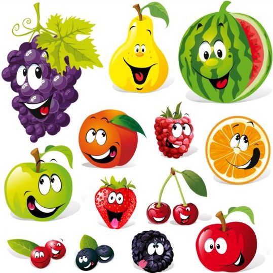 Cute fruits smile icons vector