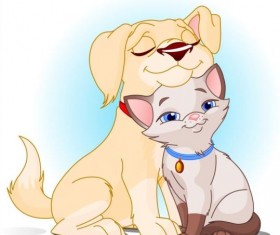 Cute kitten and puppy vector material 01