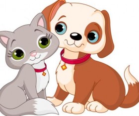 Cute kitten and puppy vector material 02