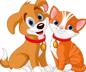 Cute kitten and puppy vector material 03