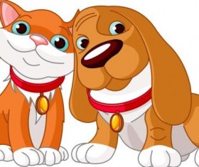 Cute kitten and puppy vector material 04