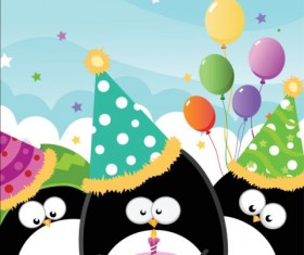 Cute penguin with birthday cake vector