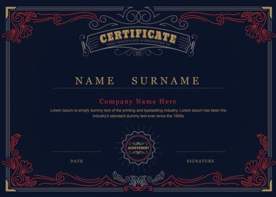 Dark blue certificate template vector material