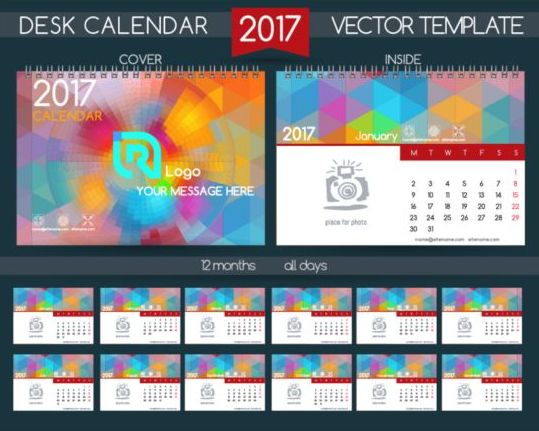 Desk calendar 2017 vectors template 01