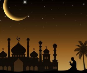 Eid mubarak night moon background vector