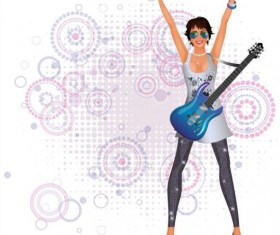 Fashion girl and guitar background vector 02