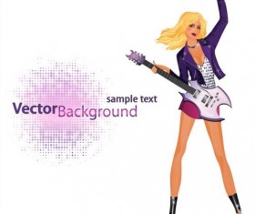 Fashion girl and guitar background vector 05