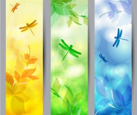 Floral with dragonfly banners vector