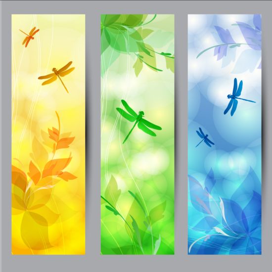 Floral with dragonfly banners vector