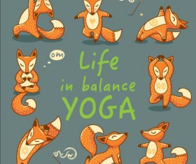 Foxes with yoga card vector 01