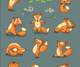 Foxes with yoga card vector 02