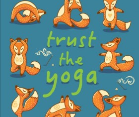 Foxes with yoga card vector 03