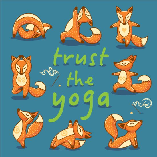 Foxes with yoga card vector 03