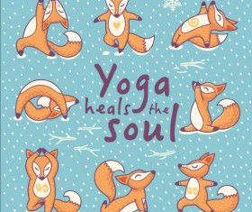 Foxes with yoga card vector 05