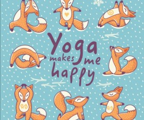Foxes with yoga card vector 06