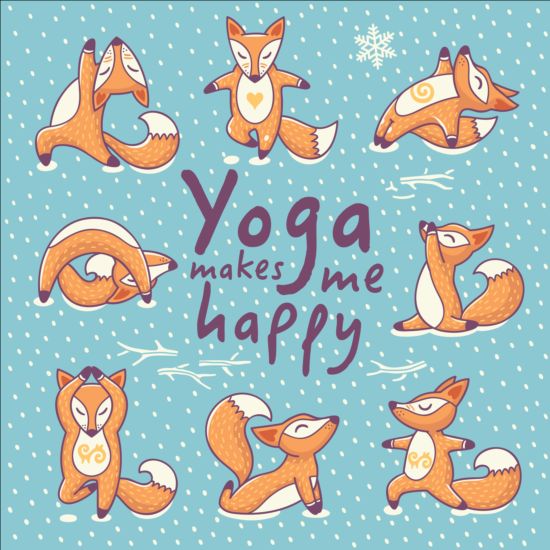 Foxes with yoga card vector 06