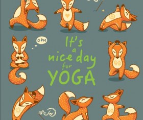 Foxes with yoga card vector 07