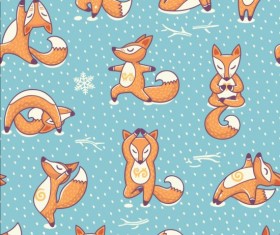 Foxes yoga poses with seamless pattern vector
