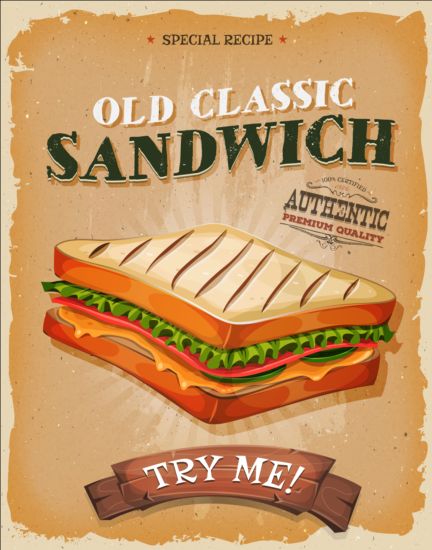 French sandwich vintage poster vector