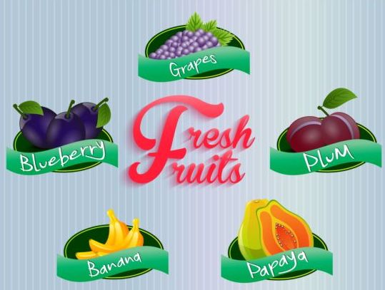 Fresh fruits labels vector set 02