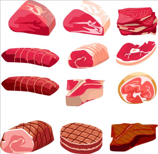 Fresh meat and ham vectors 03