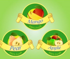 Fruits labels with ribbon vector 01