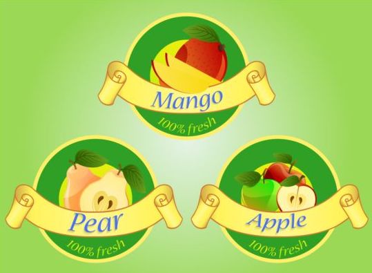 Fruits labels with ribbon vector 01