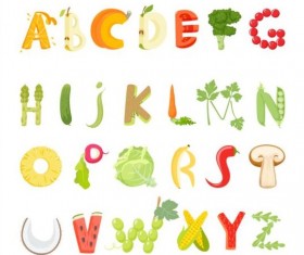 Fruits with vegetable alphabet vector