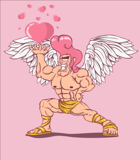 Funny cupid man cartoon vector 01