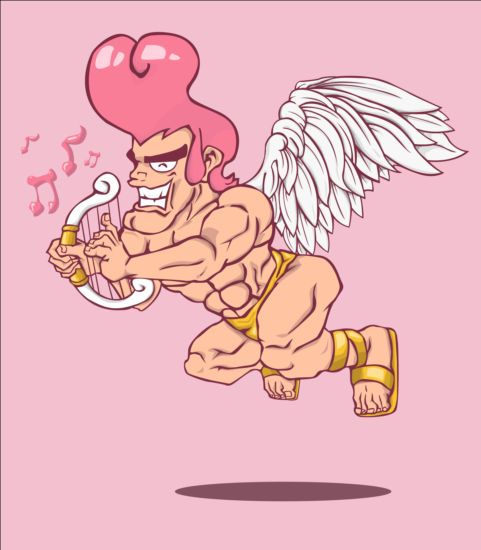 Funny cupid man cartoon vector 02