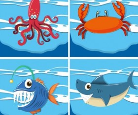 Funny marine animals cartoon vector 01