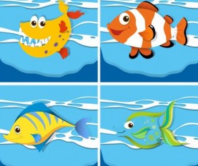 Funny marine animals cartoon vector 02