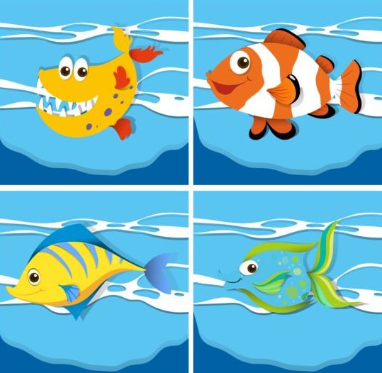 Funny marine animals cartoon vector 02