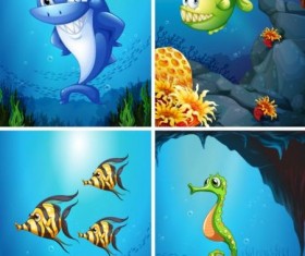 Funny marine animals cartoon vector 03
