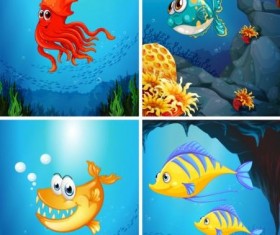 Funny marine animals cartoon vector 04