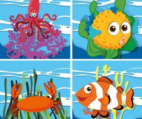 Funny marine animals cartoon vector 05