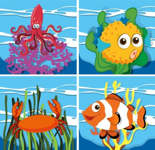 Funny marine animals cartoon vector 05