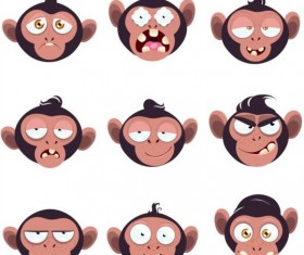 Funny monkey expression icons vector