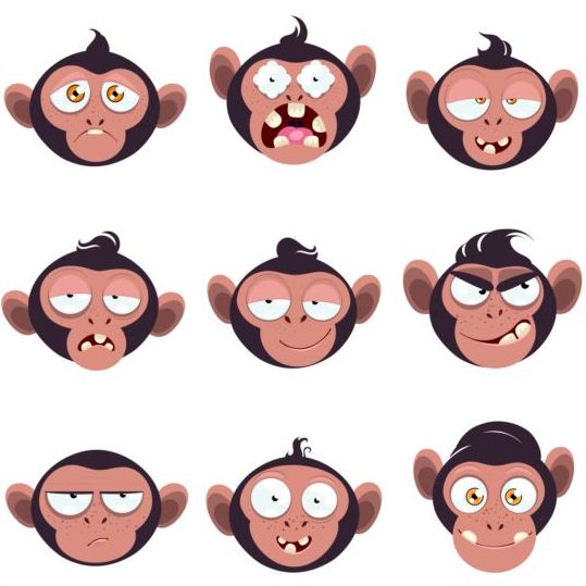 Funny monkey expression icons vector