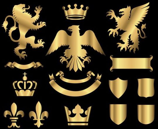 Gold heraldry ornaments vector set