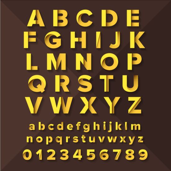 Gold paper alphaber with numbers vector