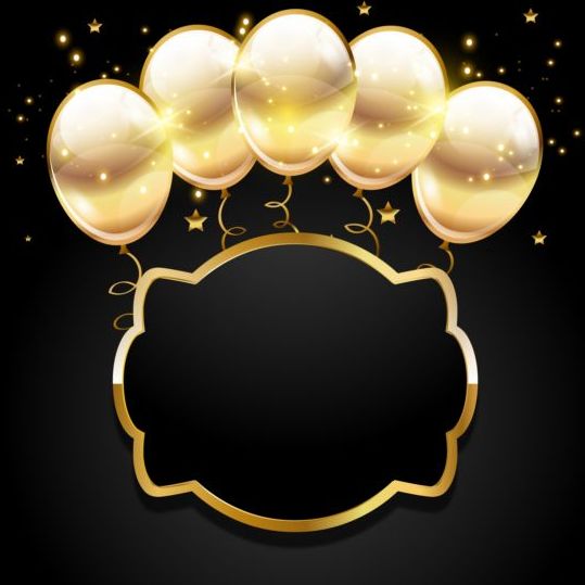 Golden balloon with black birthday background 03