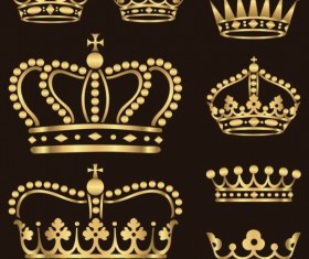 Golden crown ornaments vector set 01
