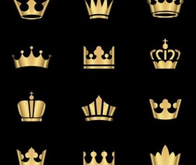 Golden crown ornaments vector set 02