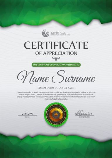 Green certificate template and geometric shape vector 01