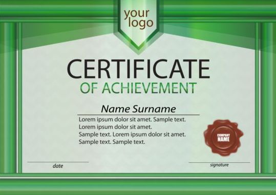 Green frame with certificate template vector