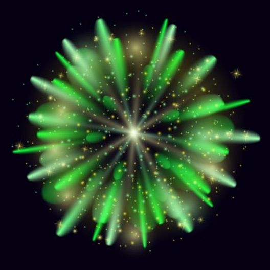 Green holiday fireworks vector illustration