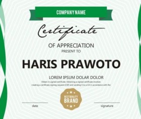 Green stripes certificate template design vector
