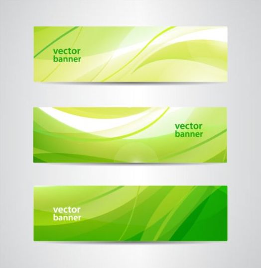 Green wave banners set vector 01
